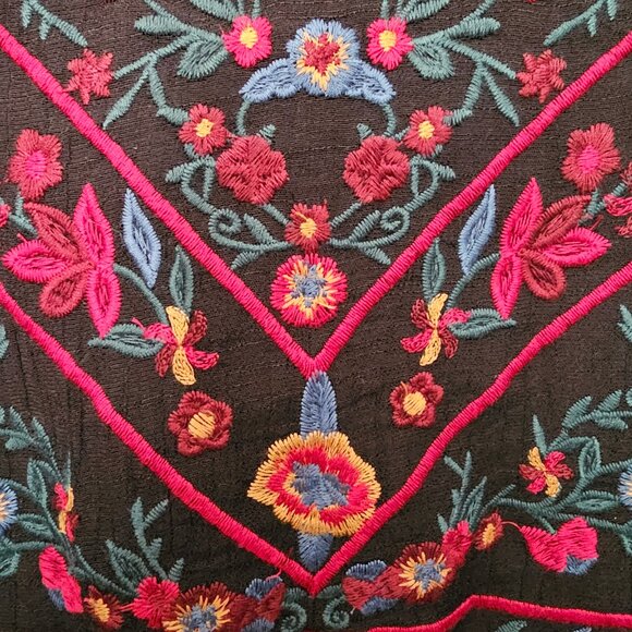 Summer Dress | Size S | Black with embroidered flowers | Like-New - Picture 2 of 5